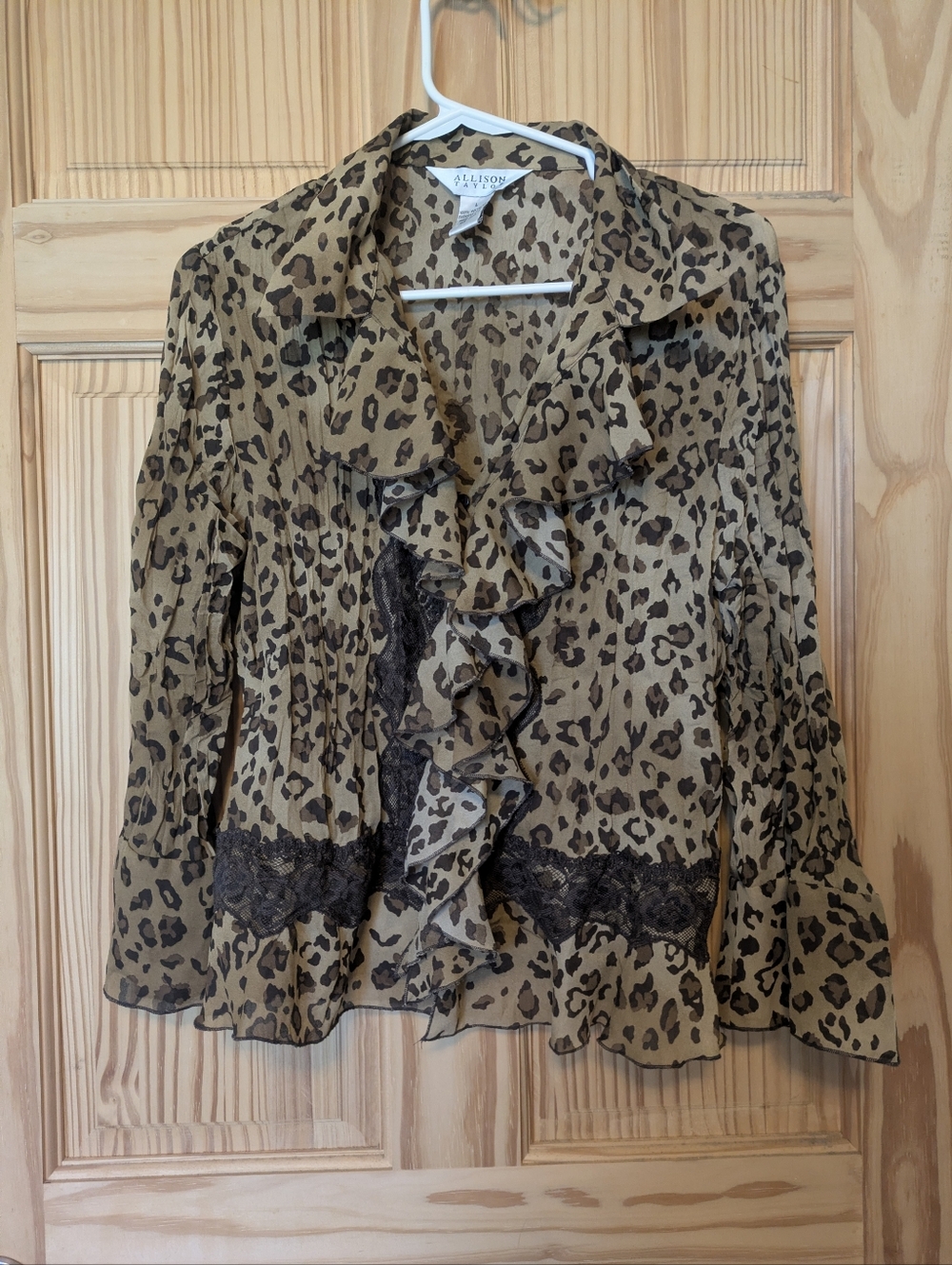 Leopard Ruffle Blouse in Tan and Black, Allison Daley